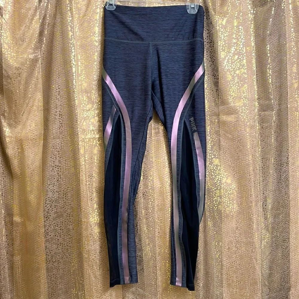 PINK Victorias Secret ultimate leggings, gray with color shifting stripes S NWOT